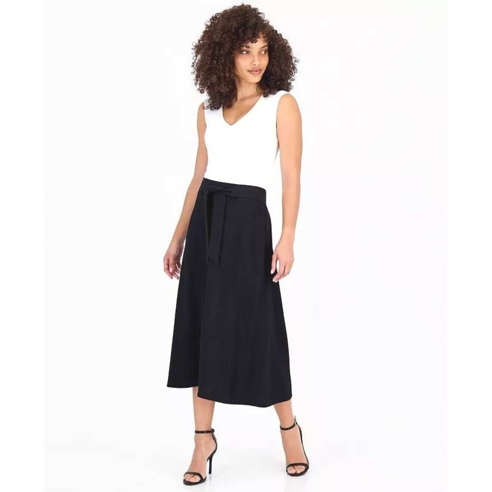 Ann‎ Taylor Factory Black Knit Tie Waist Midi A-Line Skirt Women Size Small